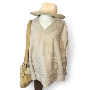 Simone Fan Textured Terry Knit Neutral Top Asym Hem Made in USA S/M